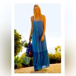 JOHNNY WAS / Jade SM KALIF Pintucked Maxi 100% SILK Ultramarine blue. Go…